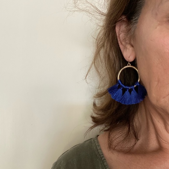 Hoop Tassel Earrings - Cobalt - Picture 3 of 5